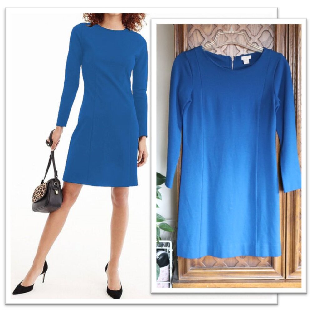 J. Crew Long Sleeve Zip Ponte Knit Dress Style# C8829 - Cobalt Blue, Size XXS